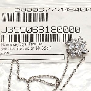 Diamonique CZ Floral Marquise Station Pendant on Chain New Sterling Silver 925